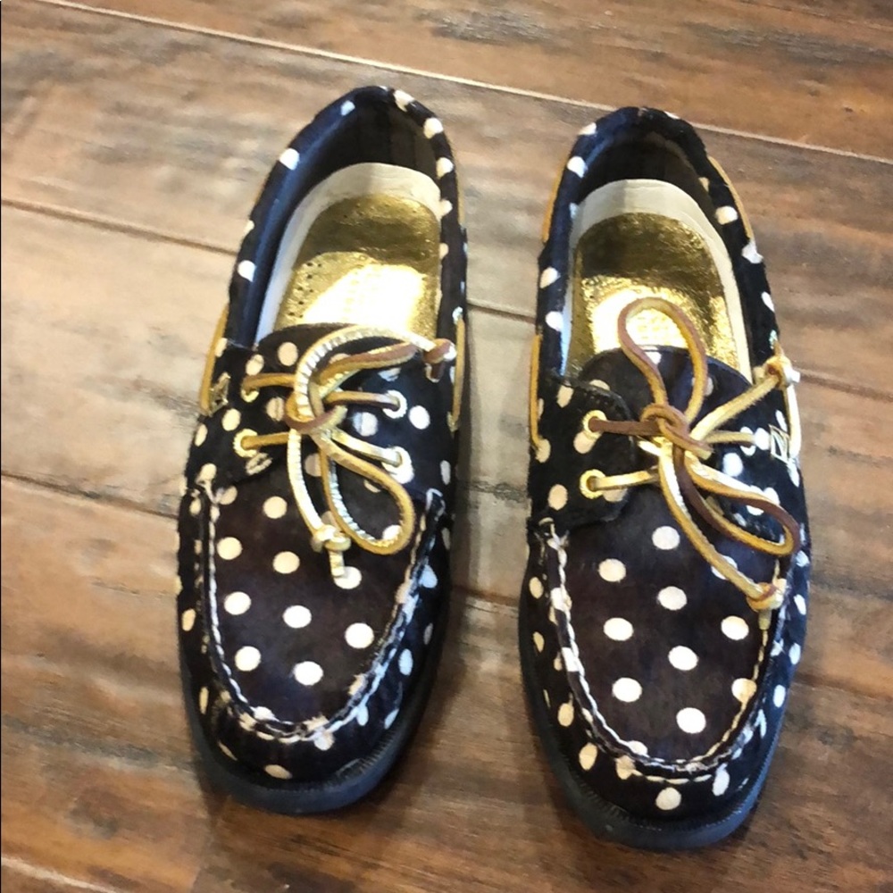 Sperry Shoes - Black & Ivory Polkadots - Calfhair